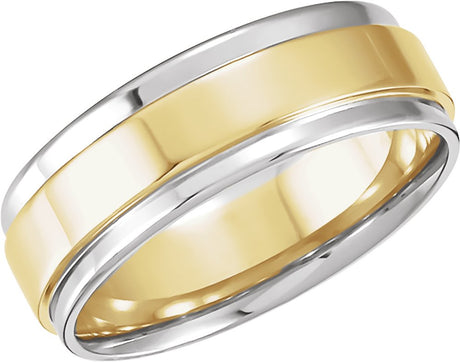 14K White/Yellow/White Gold Inlay 7.5 mm Flat Comfort-Fit Band Size 7