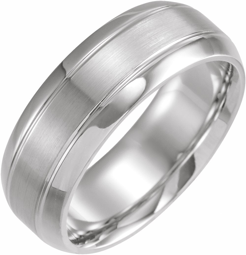 10K White Gold 6 mm Beveled-Edge Grooved Comfort-Fit Half Round Band Size 11.5