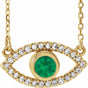 14K Yellow Natural Emerald & Natural White Sapphire Evil Eye 18" Necklace