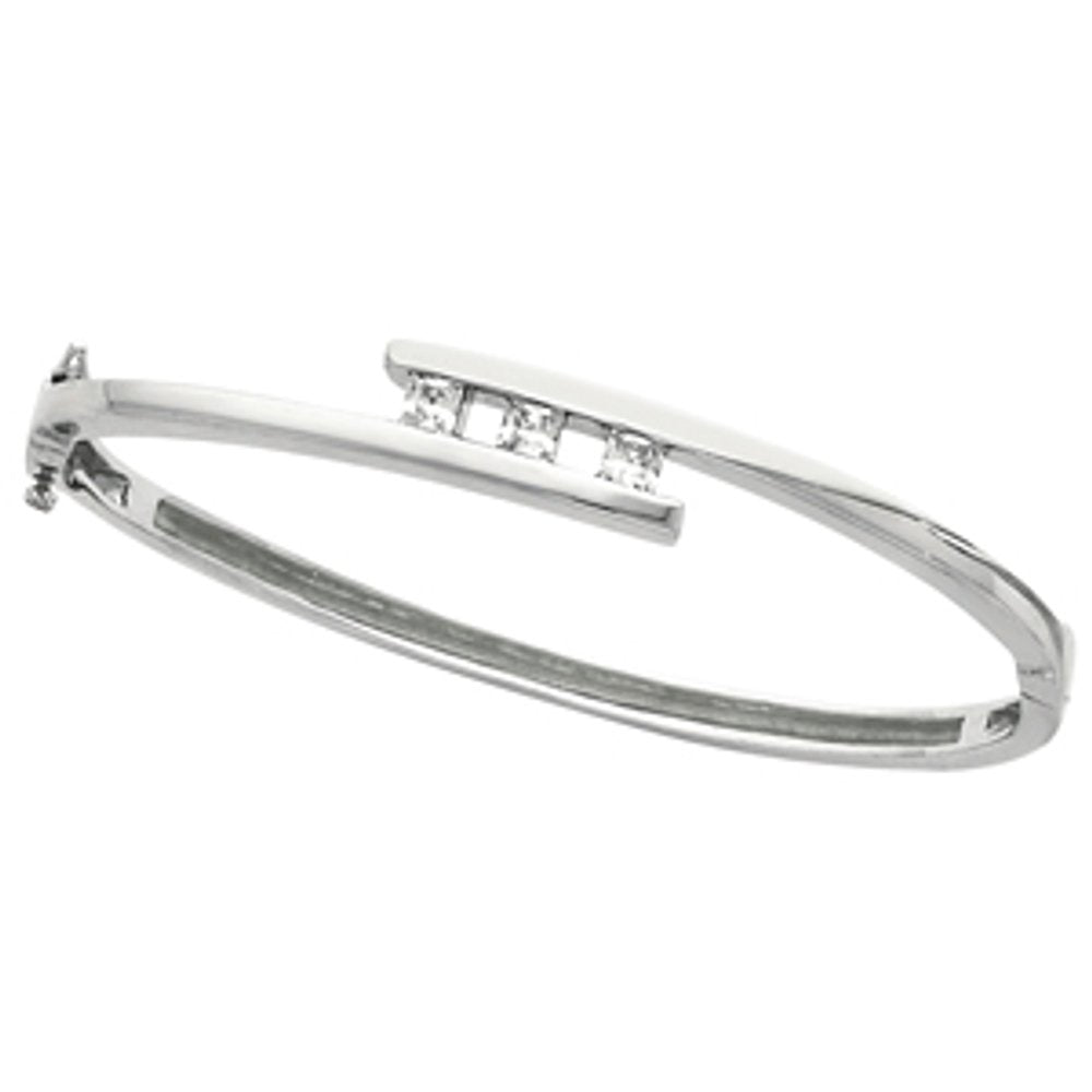 14K White 5/8 CTW Natural Diamond Bangle 6 1/2" Bracelet