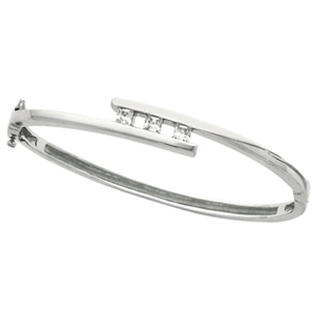14K White Gold 5/8 CTW Natural Diamond Bangle 6 1/2" Bracelet   