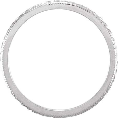 14K White Gold 2 mm Milgrain Hand-Engraved Wheat Pattern Flat Band Size 4