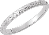 14K White Gold 2 mm Milgrain Hand-Engraved Wheat Pattern Flat Band Size 4