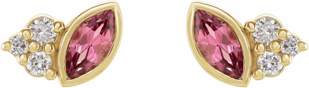 14K Yellow Natural Pink Tourmaline & .05 CTW Natural Diamond Earrings