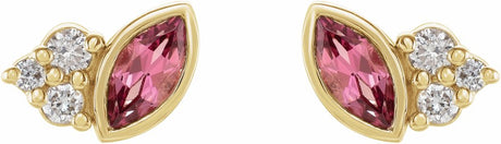 14K Yellow Natural Pink Tourmaline & .05 CTW Natural Diamond Earrings