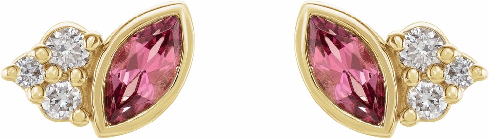 14K Yellow Natural Pink Tourmaline & .05 CTW Natural Diamond Earrings