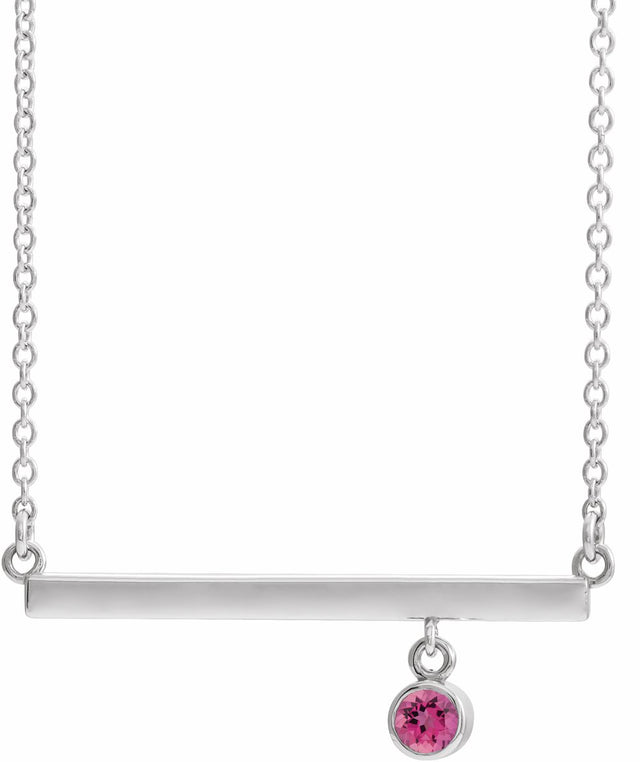 14K White Gold Natural Pink Tourmaline Bezel-Set 18" Necklace