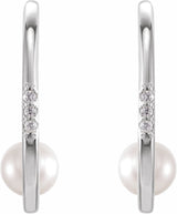 Platinum Cultured White Freshwater Pearl & .025 CTW Natural Diamond Hoop Earrings