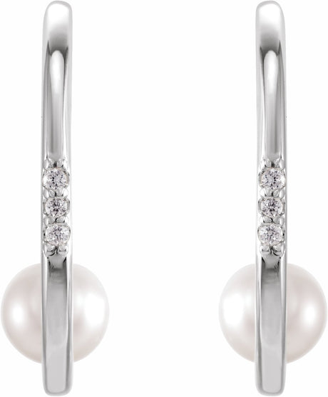 Platinum Cultured White Freshwater Pearl & .025 CTW Natural Diamond Hoop Earrings