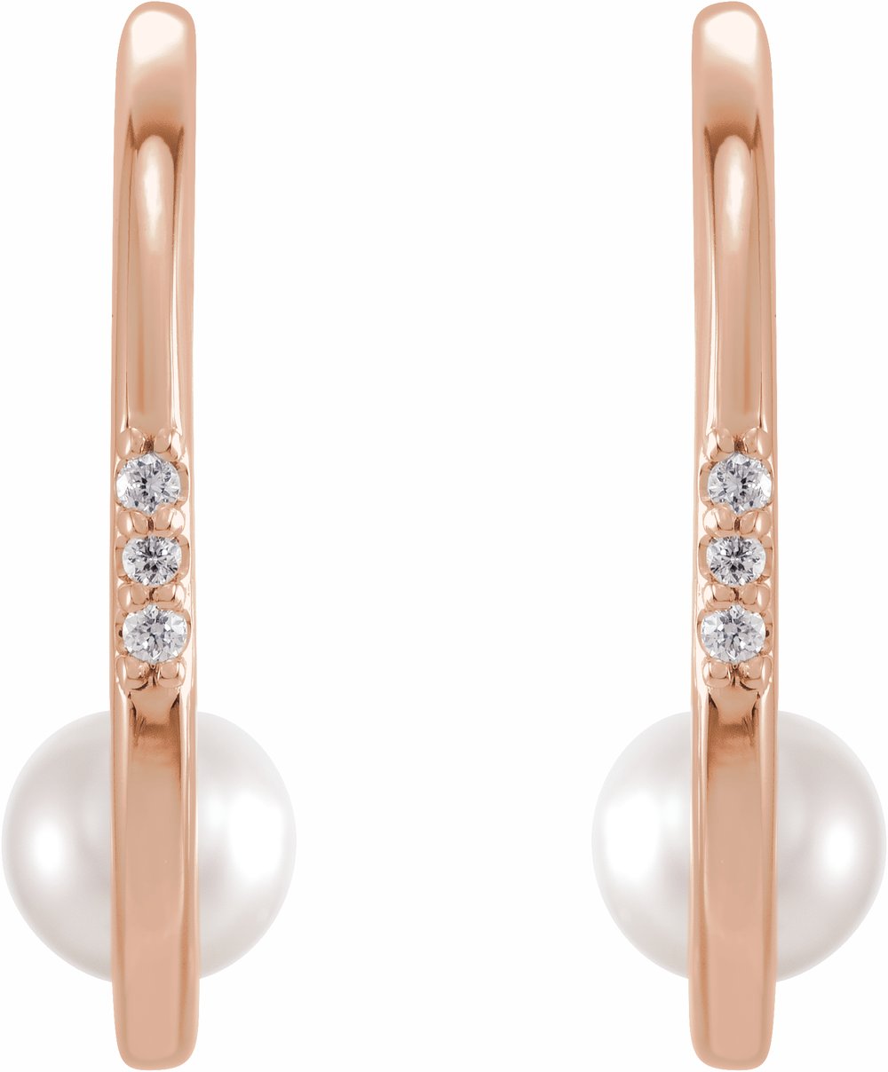 14K Rose Cultured White Freshwater Pearl & .025 CTW Natural Diamond Hoop Earrings