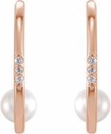 14K Rose Cultured White Freshwater Pearl & .025 CTW Natural Diamond Hoop Earrings