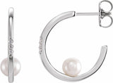 Platinum Cultured White Freshwater Pearl & .025 CTW Natural Diamond Hoop Earrings