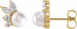 14K Yellow Cultured White Akoya Pearl & 1/2 CTW Natural Diamond Earrings