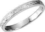 14K White Gold 3 mm Hand-Engraved Milgrain Band Size 6
