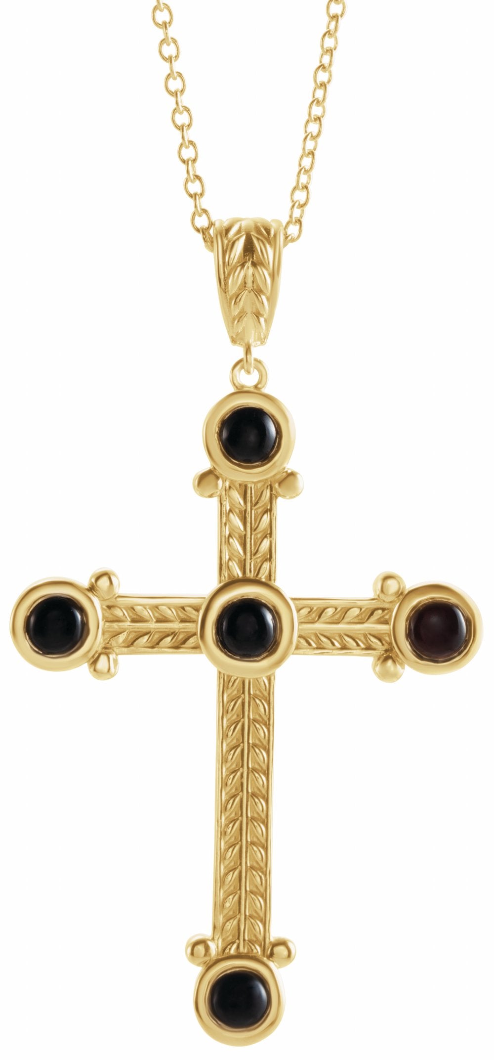 14K Yellow Natural Black Onyx Cross 16-18" Necklace