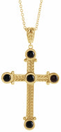 14K Yellow Natural Black Onyx Cross 16-18" Necklace