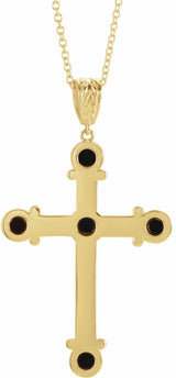 14K Yellow Natural Black Onyx Cross 16-18" Necklace