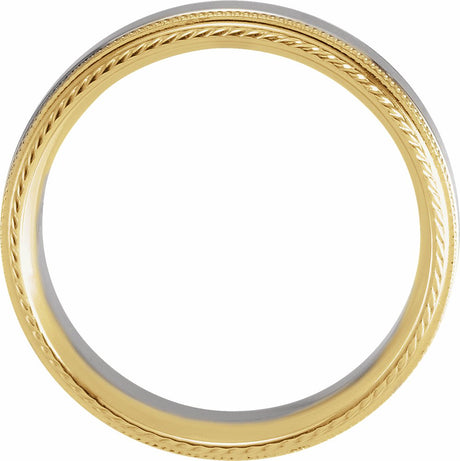 14K Yellow/White/Yellow 6 mm Rope Edge Band with Milgrain Size 6.5