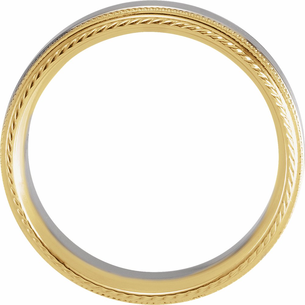 14K Yellow/White/Yellow Gold 6 mm Milgrain Rope Stepped-Edge Comfort-Fit Band Size 10
