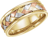 14K Yellow/White/Rose 7.75 mm Hand-Woven Comfort-Fit Flat Band Size 6