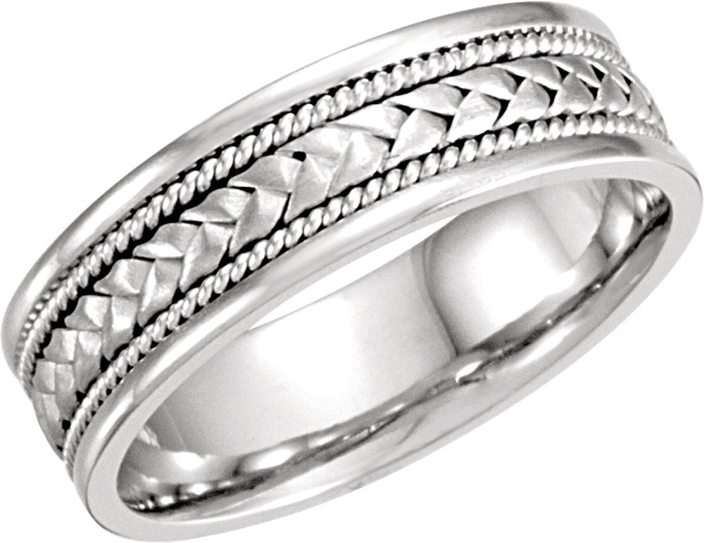 14K White Gold 6.75 mm Rope Hand-Woven Comfort-Fit Flat Band  Size 11.5