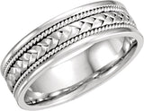 14K White Gold 6.75 mm Rope Hand-Woven Comfort-Fit Flat Band  Size 11.5