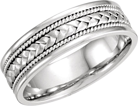 14K White Gold 6.75 mm Rope Hand-Woven Comfort-Fit Flat Band  Size 11.5