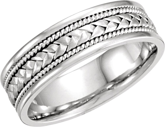 14K White Gold 6.75 mm Rope Hand-Woven Comfort-Fit Flat Band  Size 11.5