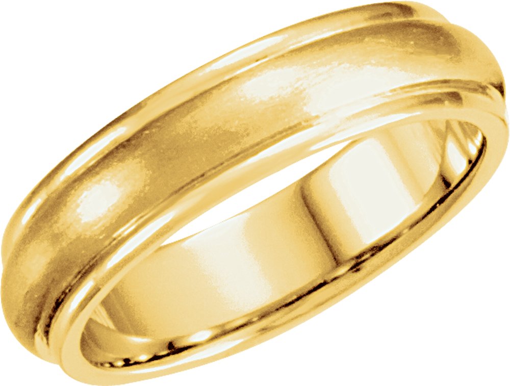 14K Yellow 5 mm Grooved Comfort-Fit Half Round Band Size 9.5