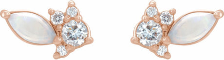 14K Rose Australian Natural White Opal & 1/6 CTW Natural Diamond Cluster Earrings