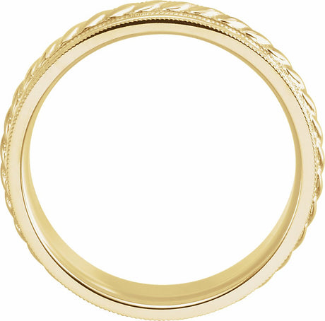 14K Yellow Gold 7 mm Milgrain Edge Rope Comfort-Fit Half Round Band Size 9