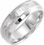 14K White Gold 7 mm Beveled-Edge Comfort-Fit Half Round Band with Hammer Finish Size 8.5