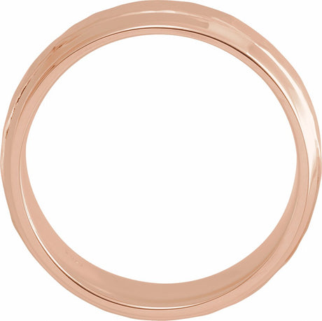 14K Rose Gold 5 mm Beveled-Edge Comfort-Fit Half Round Band with Hammer Finish Size 7.5