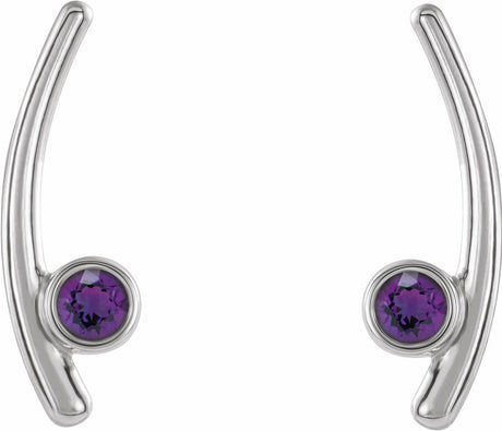 14K White Gold Natural Amethyst Ear Climbers