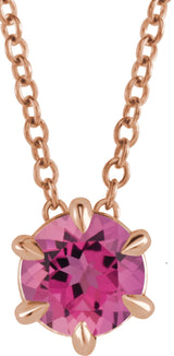 14K Rose 5 mm Natural Pink Tourmaline Solitaire 16-18" Necklace