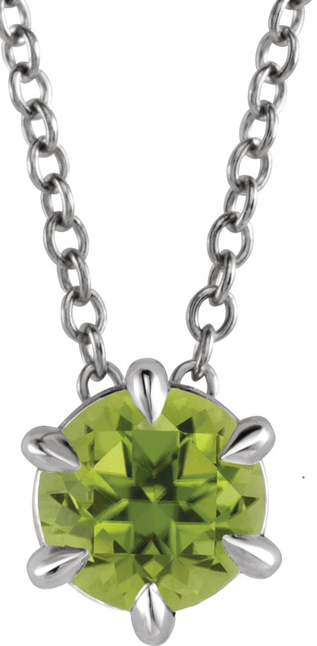Sterling Silver 4 mm Natural Peridot Solitaire 16-18" Necklace