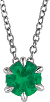 Sterling Silver 4 mm Lab-Grown Emerald Solitaire 16-18" Necklace
