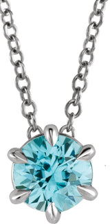 14K White 4 mm Natural Aquamarine Solitaire 16-18" Necklace