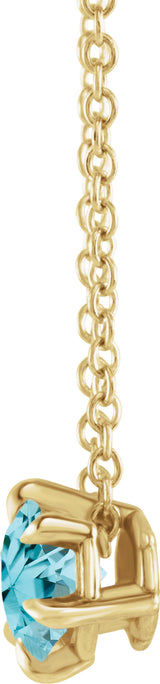 14K Yellow 5 mm Natural Aquamarine Solitaire 16-18" Necklace