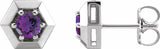 Sterling Silver Natural Amethyst Geometric Earrings