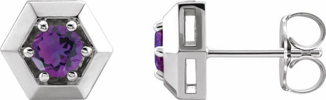 Sterling Silver Natural Amethyst Geometric Earrings