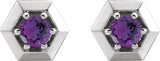 Sterling Silver Natural Amethyst Geometric Earrings