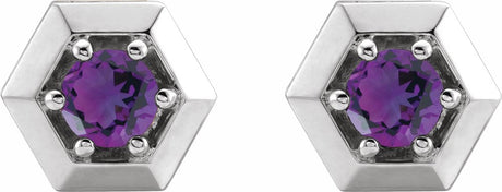Sterling Silver Natural Amethyst Geometric Earrings