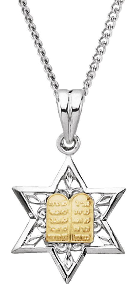 Sterling Silver & 14K Yellow Star of David 24" Necklace