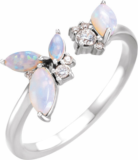 14K White Natural White Opal & 1/10 CTW Natural Diamond Negative Space Ring