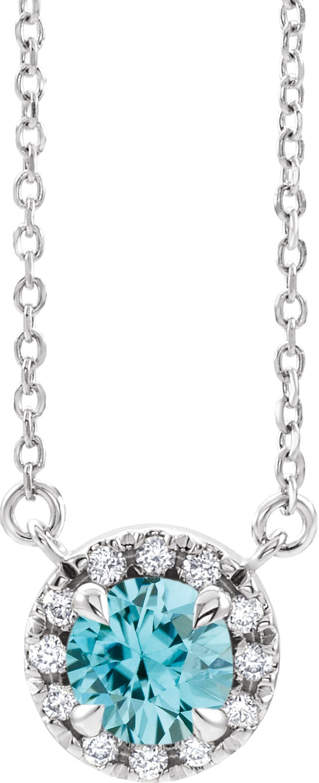 Platinum 6 mm Natural Blue Zircon & 1/6 CTW Natural Diamond 18" Necklace