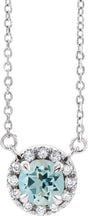 14K White Gold 6.5 mm Natural Aquamarine & 1/6 CTW Natural Diamond 16" Necklace