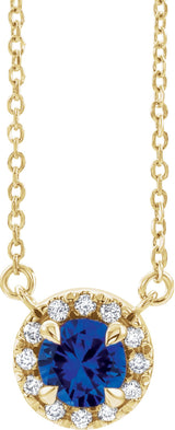 14K Yellow Gold 3.5 mm Lab-Grown Blue Sapphire & .03 CTW Natural Diamond 18" Necklace