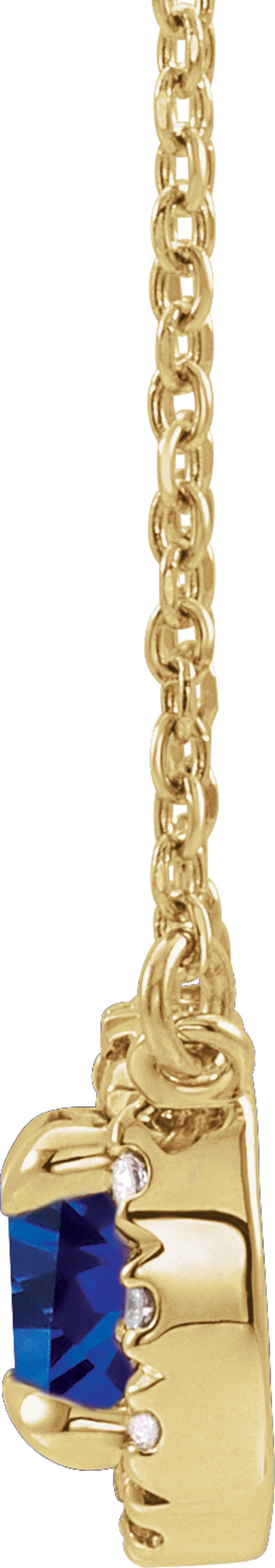 14K Yellow Gold 3.5 mm Lab-Grown Blue Sapphire & .03 CTW Natural Diamond 18" Necklace
