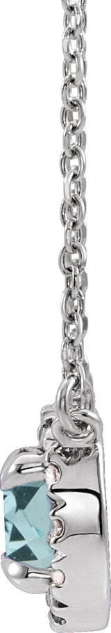 14K White Gold 6.5 mm Natural Aquamarine & 1/6 CTW Natural Diamond 16" Necklace
